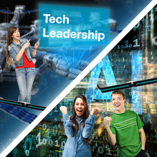 Students collaborating on tech project